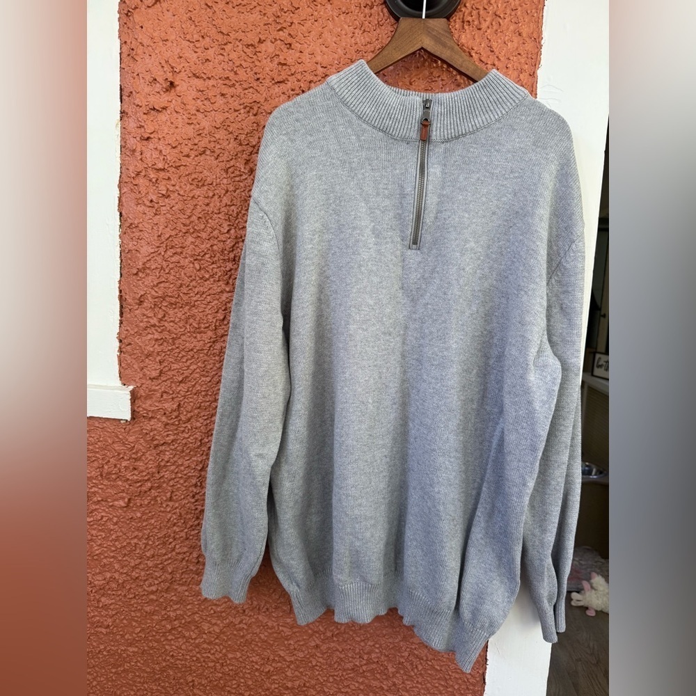 Men’s Sweater Gray 1/4 Zip Cotton Nylon Knit Pullover Casual Preppy Size 2XL